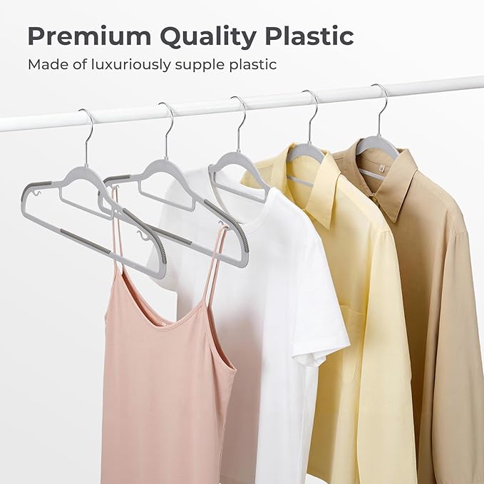 HOUSE DAY Quality Plastic Hangers 30 Pack, Non Slip Plastic Clothes Hangers Gray, Ultra Thin Hangers with 360° Swivel Hook, Heavy Duty Coat Hanger Space Saving, Ideal for Suits, Shirts, Pants