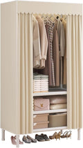 Portable Closet,Garment Rack,Heavy Duty Clothes Rack with Cover,Wardrobe Closet with 1 Hanging Rods, 2 Storage Shelves,27.5" L x 17.7" W x 67.7" H,Pale Yellow