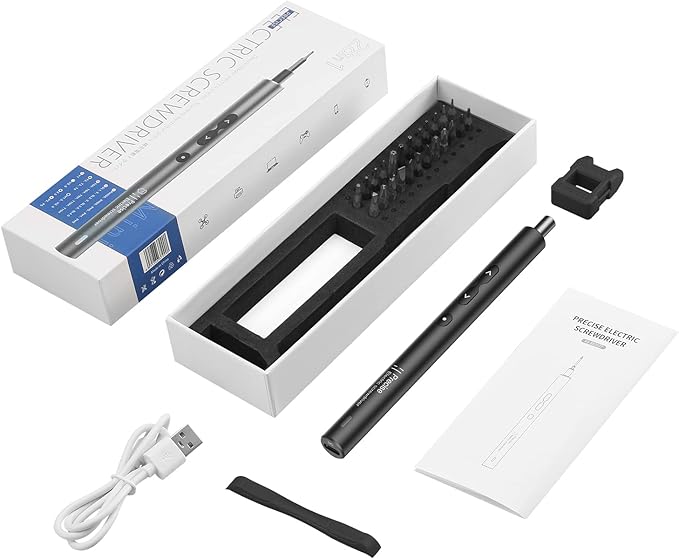 AMIR Mini Power Automatic Screwdriver, 28 IN 1 Electric Cordless Precision Screwdriver Set with 24 Bits, Rechargeable Portable Magnetic Repair Tool Kit with LED Lights for Glasses, Laptops, Watches