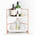 FSyueyun 2-Tier Corner Bathroom Counter Organizer, Tool-Less Installation Vanity Shelf Small Plastics Countertop Makeup Tray Skincare Perfume Organizers (Rose Gold)