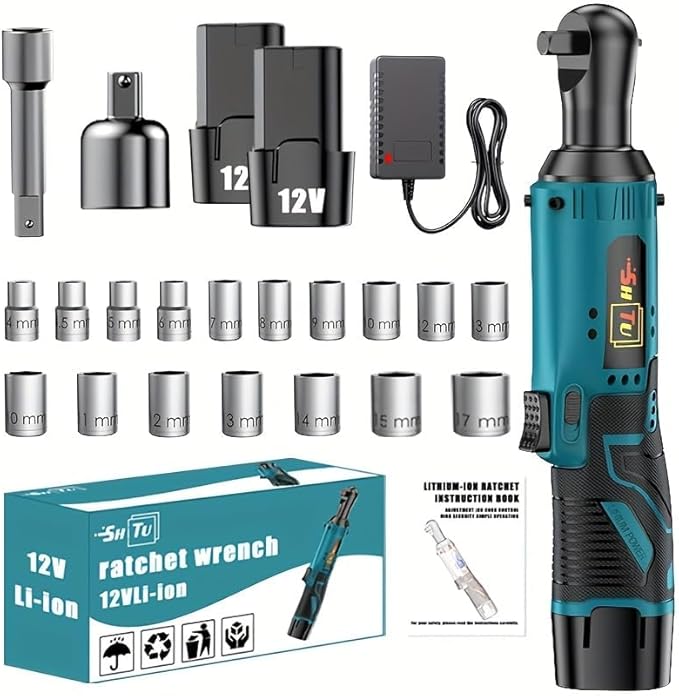 12V Wireless Ratchet Kit, Car Repair Screw and Nut Disassembly, Suitable for Home and Car Repair (2 Battery + Accessories)