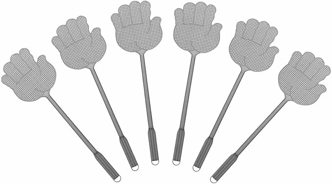 HARFINGTON 6pcs Fly Swatter 5.7"x5.3" Plastic Manual Heavy Duty Long Handle Fly Swatter for Home Indoor Outdoor, Silver