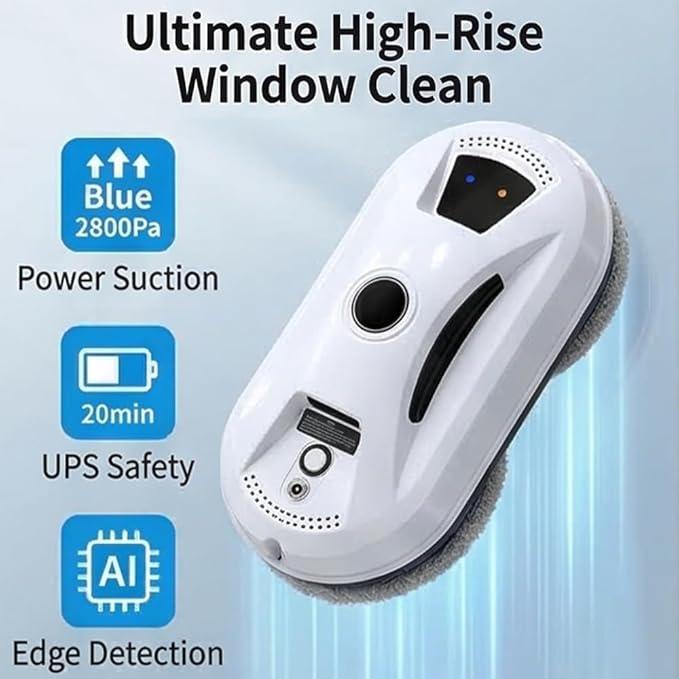 RAINPOT SAKER Automatic Smart Window Cleaning Robot - 90W Dual Spinning Pads with AI Smart Path & Smart Spray, Remote Control & 20-Min Backup Power for Glass, Mirrors & Smooth Tile