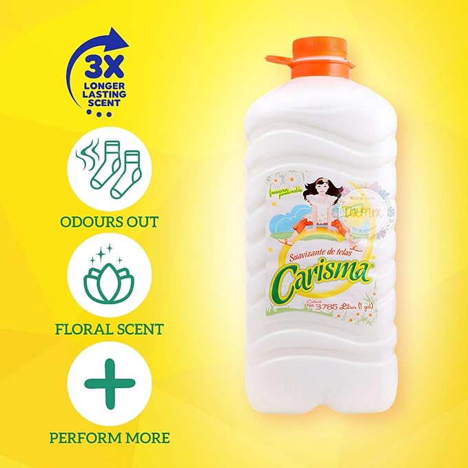 Carisma Fabric Softener Liquid - Floral Fresh Scent, Eliminates Tough Odors - Safe for All Fabrics & Washers, Long-Lasting Softness (1 Gallon)