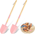2 Pack Beach Shovels for Kids, 27.2" Long Detachable Kids Shovel with Wood Handle Metal Spade Sand Shovels for Digging Sand Gardening Beach Play Tool for Kids Adults Gifts (Pink)