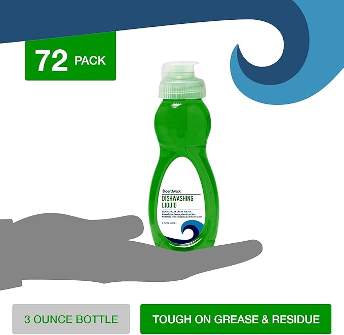 Boardwalk Dishwashing Liquid, Travel Dish Soap, Fresh Scent, 3 fl Ounce Bottle, Case of 72 Bottles