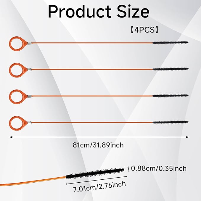 4Pcs 32 Inch Drain Snake Hair Clog Remover Tool Set, Long Flexible Anti-Break Plumbing Snake for Shower, Bathroom Sink, Tub and Pipe Drains, Easy Hair Catcher and Cleaner for Home Use