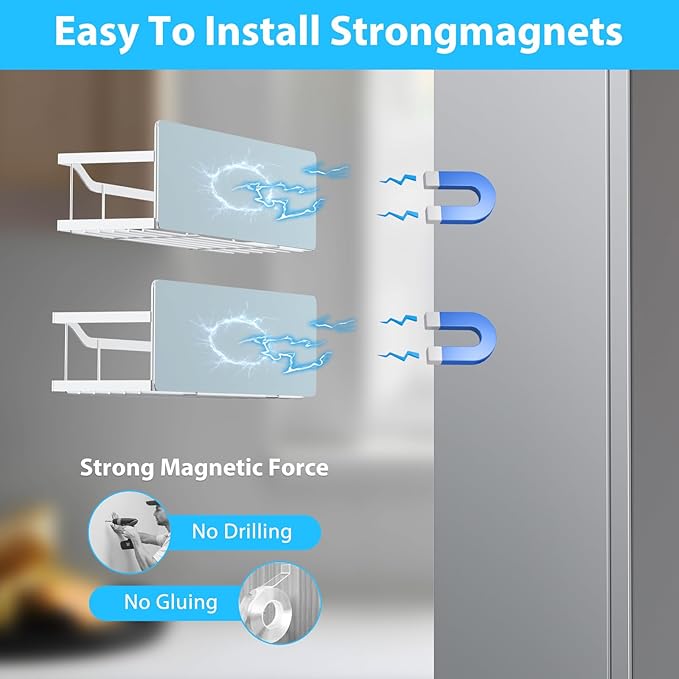 Multifunctional Magnetic Shelf for Washing Machine, Refrigerator, Microwave, Coffee Maker, and Any Metal Surface, Powerful Magnetic Shelves Include Magnetic Paper Towel Holder (8 pcs - White)