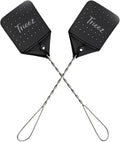 Trieez 2 Pack Sturdy Leather Fly Swatter - 17.5” Heavy Duty Flyswatter with Durable Metal Handle, Rustic Bug Swatter for Flies, Bees, and More - Black