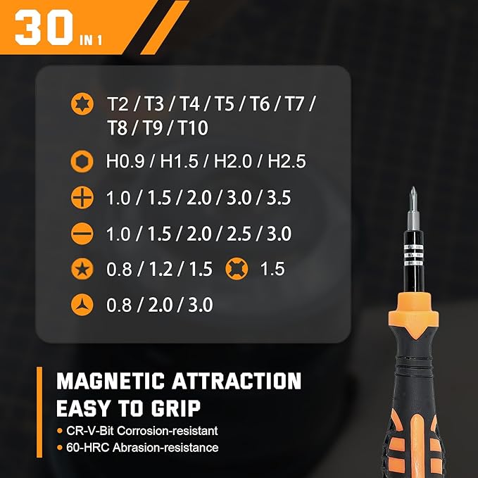 Small Screwdriver Set By JAKEMY, 33 in 1 Precision Screwdriver Kit, Magnetic Replaceable Screwdrivert Bits Repair Tool Kit Opening Tool and Tweezer for Phone Cellphone PC Electronics