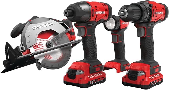 CRAFTSMAN V20 MAX Power Tool Combo Kit, 4-Tool Cordless Power Tool Set (CMCK401D2AM)