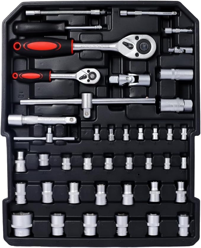 Home Repair Tool Set Kit, Luxebough Mechanics Tool Set with Rolling Tool Box, 4 Drawer Toolbox Storage Case, General Household Tool Kit for Maintenance, Garden, Homeowner, Handyman (970 PCS)