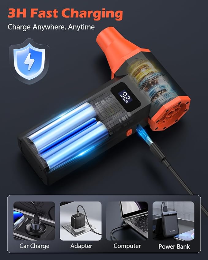 Compressed Air Duster, 120,000RPM Electric Air Duster, 4 Speeds Powerful Brushless Motor with LED Light, Rechargeable Cordless Air Blower for Computer, Keyboard, Car, Home