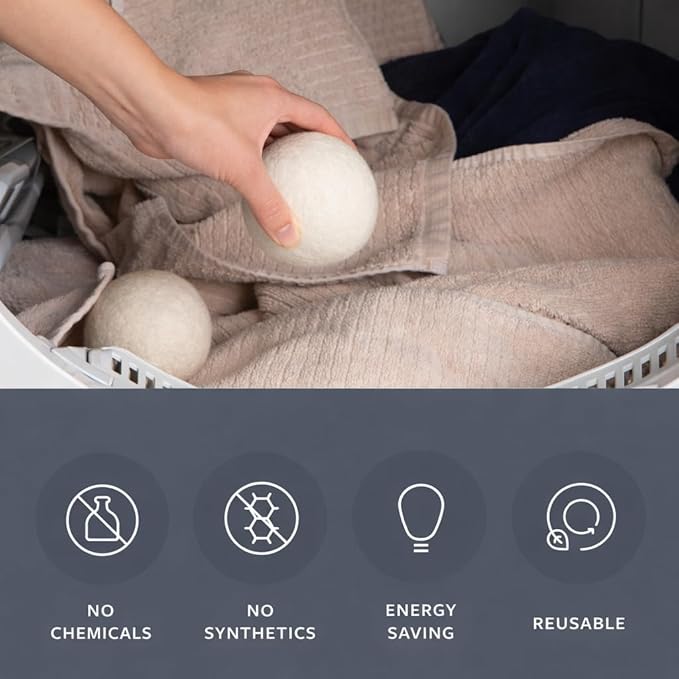 GroundLuxe Premium New Zealand Wool Dryer Balls - 6-Pack, 100% Organic, Hand-Felted, Reusable, Reduce Drying Time - Natural Fabric Softening, Wrinkle & Static Reduction