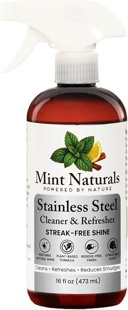 Natural Stainless Steel Cleaner & Polisher – Plant Based Formula That Helps Clean, Restore Shine & Resist Fingerprints on Fridges, Dishwashers, Grills & Sinks, 16 oz – Made in USA