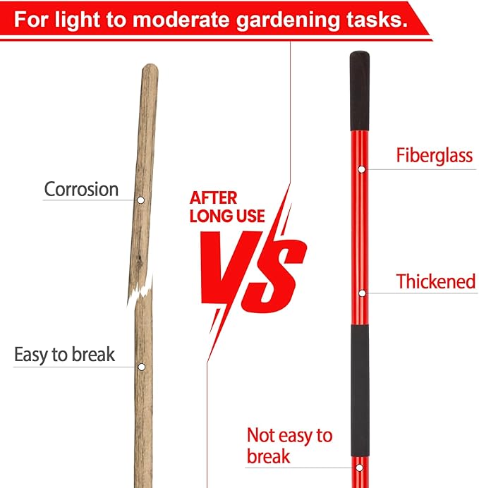 VNIMTI Heavy Duty Gardening Shovel, 56 Inch Round Blade with Fiberglass Handle (Red)
