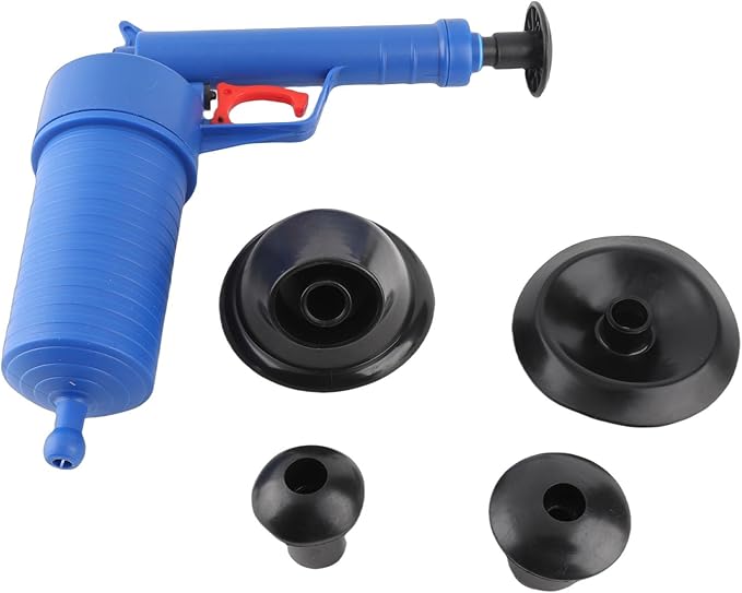 Air Power Drain, High Pressure Drain Opener for Clogged Toilet Bathtub Sink, Reusable Air Plunger Pump with 4 Suction Cups for Bathroom Kitchen Floor Drains