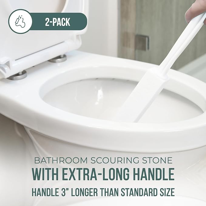 Powerstone Pumice Stone Toilet Bowl Cleaner with Extra Long Handle - 2 Pack | 3'' Longer Handle | Remove Hard Water Stains, Rings & Limescale from Toilets, Bathtubs, Sinks, Pools, BBQ