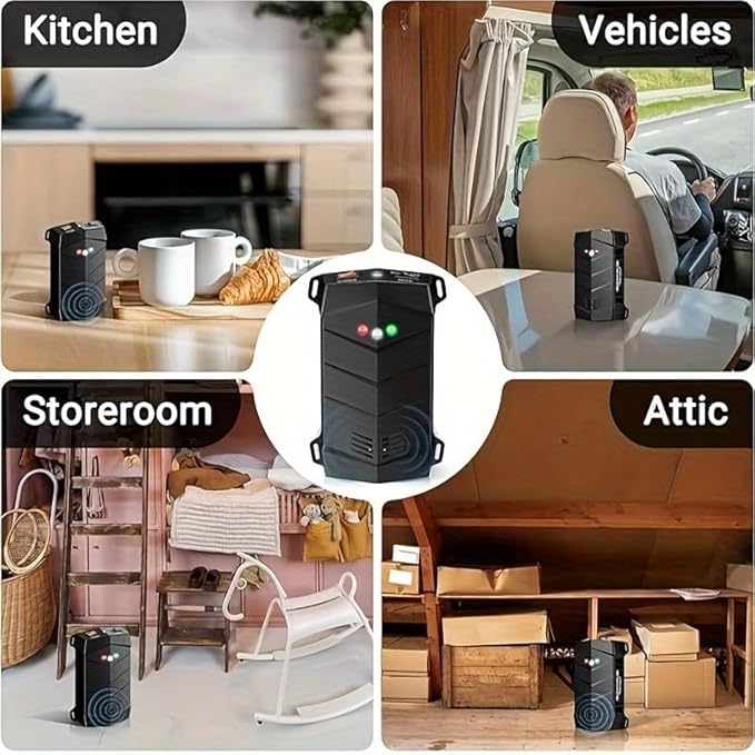 Ultrasonic Rodent Repellent for Car Engine, 2 Pack Mouse Repellent – Battery Powered Under Hood Mouse Repeller with Upgraded Flashing Strobe Light, Keep Mice Out of Car, RV, Garage, Room