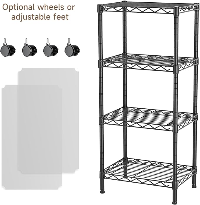 Golpart 4 Tier Adjustable Storage Shelves Metal Utility Shelf Wire Shelving Unit Organizer Rack for Home Kitchen Office Bathroom Pantry Room 12" D x 18" W x 44" H