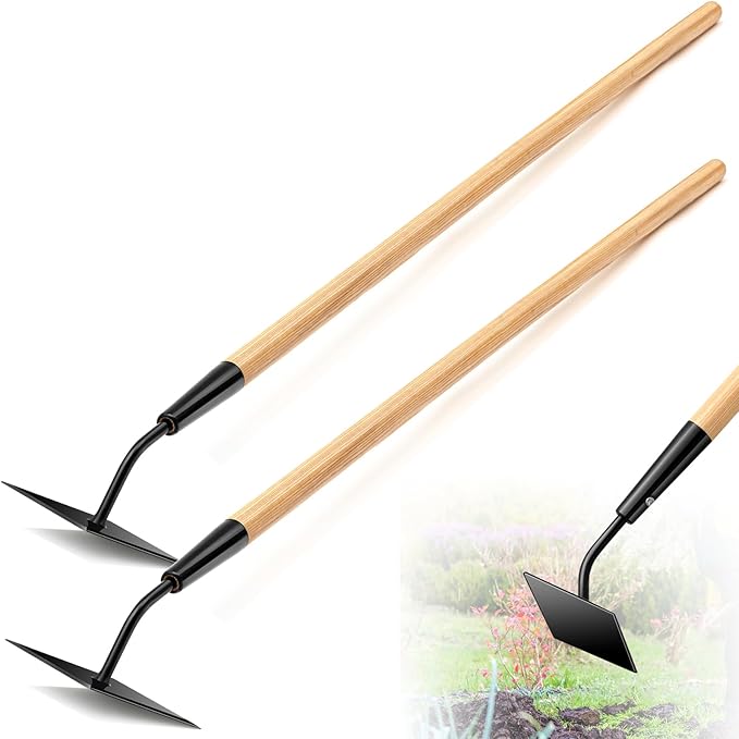 2 Pcs 55 Inch Hoe Garden Tool Diamond Head Heavy Duty Long Handle Weeding Tool Push Pull Action Stirrup Hula Hoe with Forged Steel 4 Sharp Edges for Digging Hoeing Loosing Soil