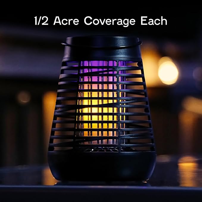 PIC Portable Solar Insect Killer Torch (FLPT), Bug Zapper and Flame Accent Light, Kills Bugs on Contact - Twin Pack