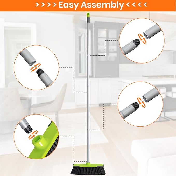 4 PK Soft Bristle Push Brooms for Sweeping Indoor/Outdoor Heavy Duty Commercial Broom for Shop Restaurant House Broom for Garage Kitchen Hardwood Tile Floor Cleaning