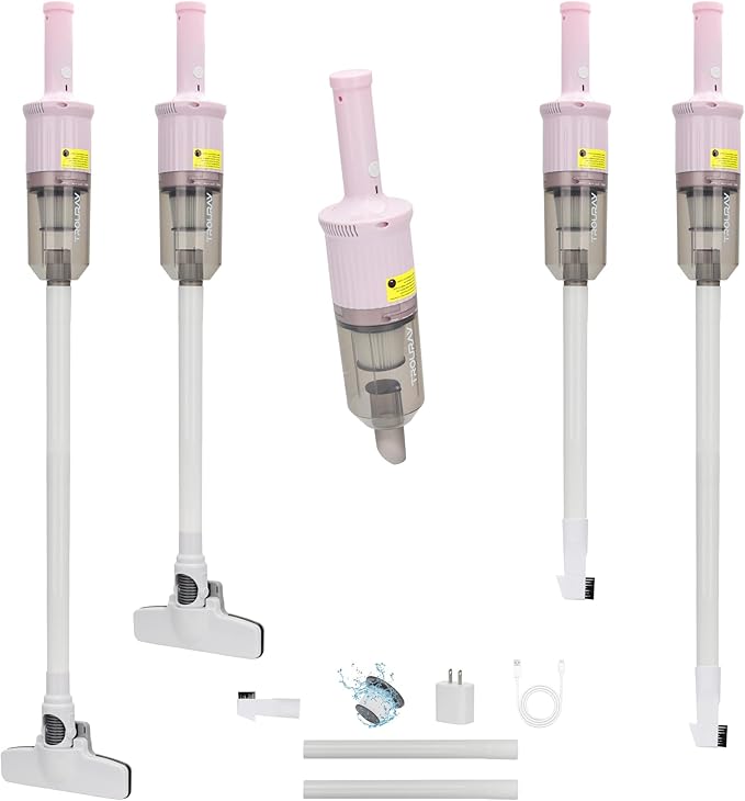 6-in-1 Rechargeable Household Stick Vacuum Cleaner, Convertible to Handheld, for All Kinds of Cleaning in Your Home on Hard Floors, Upholstery, Sofas, Cars (Pink)