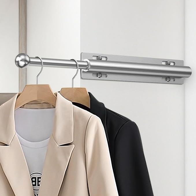 Supforce Valet Rod for Closet Pull Out, Retractable Slide Out Valet Rod Closet Organization, 12" Aluminum Valet Clothing Hanger Rods Perfect for Suits, Freshly Pressed Clothes, White