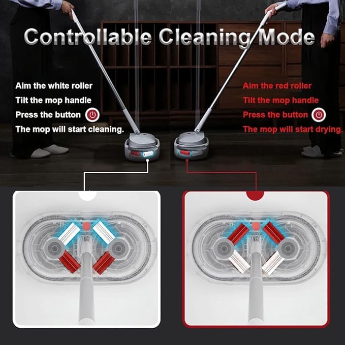 Cordless Electric Spin Mop Power Mop with 4 Floor Scrubber Pads/Automatic Cleaning Bucket/Water Sprayer,Lightweight & Rechargeable,Suitable for Wooden, Marble, Tile, Hardwood Floor.