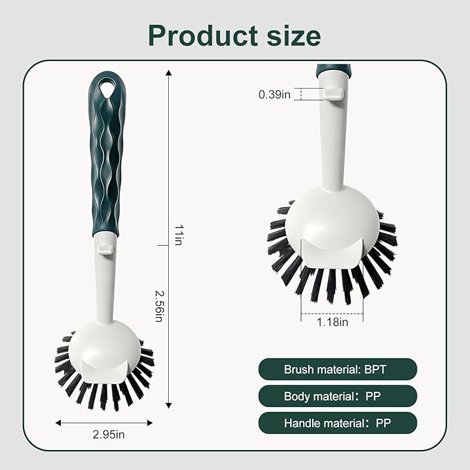 Dish Brush, 2 Pack with Comfortable Handle, with Built-in Scraper, Scrub Brush with Medium Firm bristles for Cleaning Dishes, Sink, Pots(Green)
