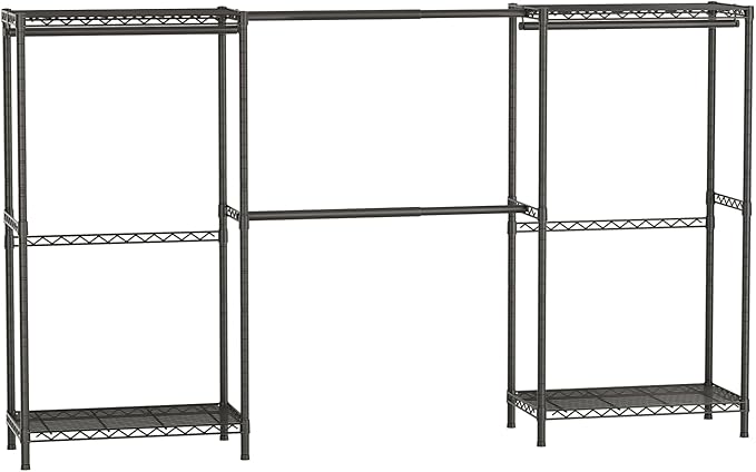 SINGAYE Clothes Rack Portable Closet Coat Wardrobe Heavy Duty Clothing Racks System Organizers and Storage for Hanging Clothes Garment Rack Adjustable with Shelves 15.8" D*(77-88) W*76.5" H Black