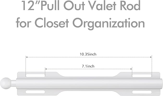 FIRJOY 12" Valet Rod for Closet Pull Out (1 Pack, White)
