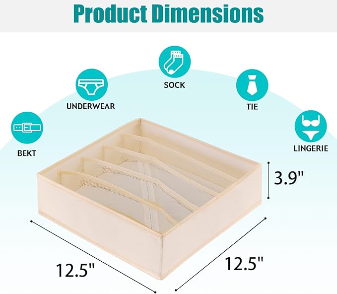Drawer under Cabinet Clothes Organizer 5 Cell Foldable Storage Cubes Underwear Drawer Organizer Dividers Storage Boxes for Bra, Underwear（Creamy-White）