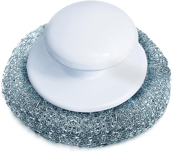 LOLA Steel Wool Wire Mesh Scouring Pad w/Hand Saver Knob, Heavy Duty, Galvanized Steel Wire, Abrasive, for Pots, Pans, Ovens, Grills - 1 Pack