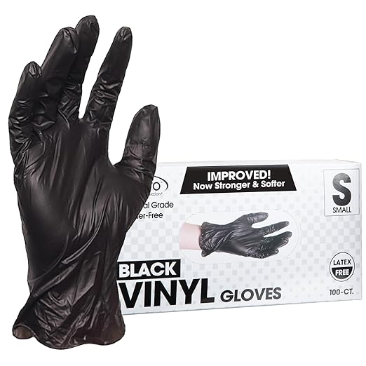 ForPro Professional Collection Disposable Vinyl Gloves, Black, Industrial Grade, Powder-Free, Latex-Free, Non-Sterile, Food Safe, 2.75 Mil. Palm, 3.9 Mil. Fingers, Small, 100-Count (Pack of 10)