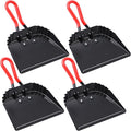 Uiifan 4 Pcs Industrial Metal Dustpans 12" Heavy Duty Dust Pan with Handle Commercial Dustpan Wide Scooper Dust and Debris Sweeping Tool Precision Edge Rubber Grip Loop Handle (Black)