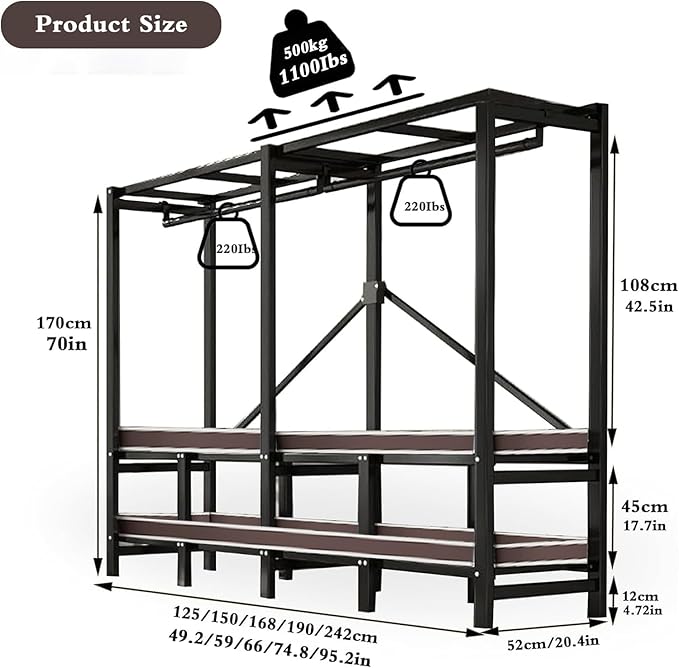 Heavy Duty Portable Closet with Cover Foldable Covered Clothes Rack for Hanging Clothes Armoire Wardrobe Closet System Freestanding Coat Storage Garment Racks (190cm/75in(Coffee))