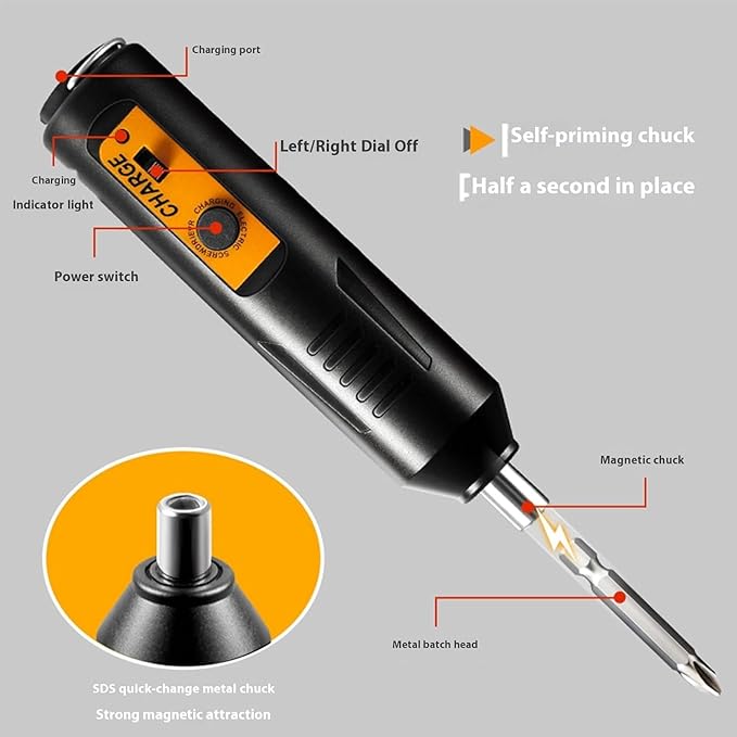 Electric Screwdriver, Mini Portable Automatic Home Repair Tool Kit with Led Light, USB Rechargeable Cordless Magnetic Screwdriver (02)