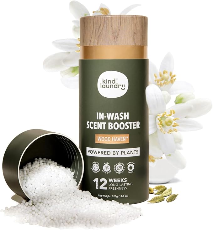 Kind Laundry In Wash Scent Booster Beads - Wood Haven - 100% Plant Based - Natural Laundry Booster Beads & Smell Deodorizer - Environment Friendly Odor Eliminator for Clothes (320 grams)