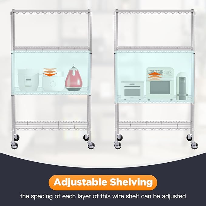 FDW 4-Tier Wire Shelving Unit Adjustable Garage Shelving 1400 lbs Weight Capacity Storage Shelves with Wheels for Home Kitchen Garage Commercial, 14" Dx36 Wx62 H, Chrome