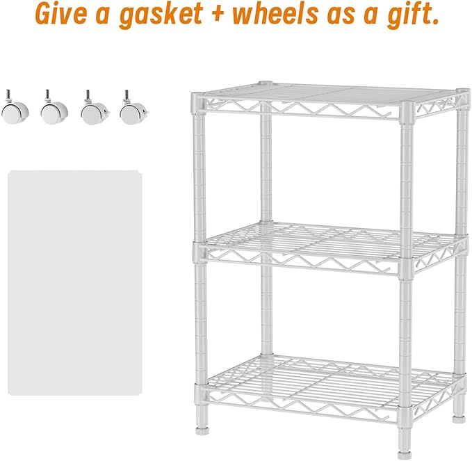Golpart 3 Tier Adjustable Storage Shelves Heavy Duty Metal Utility Shelf Wire Shelving Unit Organizer Rack for Home Kitchen Office Bathroom Pantry Room 12" D x 18" W x 30" H