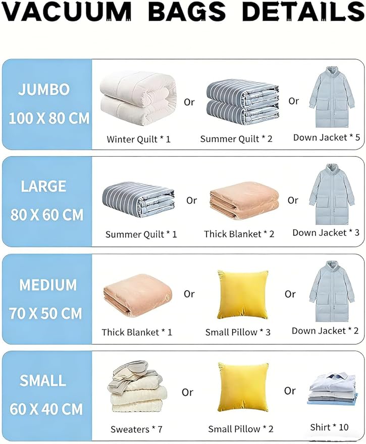 Vacuum Storage Bags with Electric Pump and Hand Pump,8 Pack Vacuum Seal Bags for Clothing,Space Saver Bags for Travel and Home(2(40 * 60) 2(50 * 70) 2(60 * 80) 2(80 * 100))