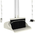 Broom and Dustpan Set for Home, Long Handle Upright Broom Dustpan Combo with Self Cleaning Dustpan Teeth, Standing Sweep Set for Kitchen Office Lobby Garage Floor Indoor Outdoor Cleaning