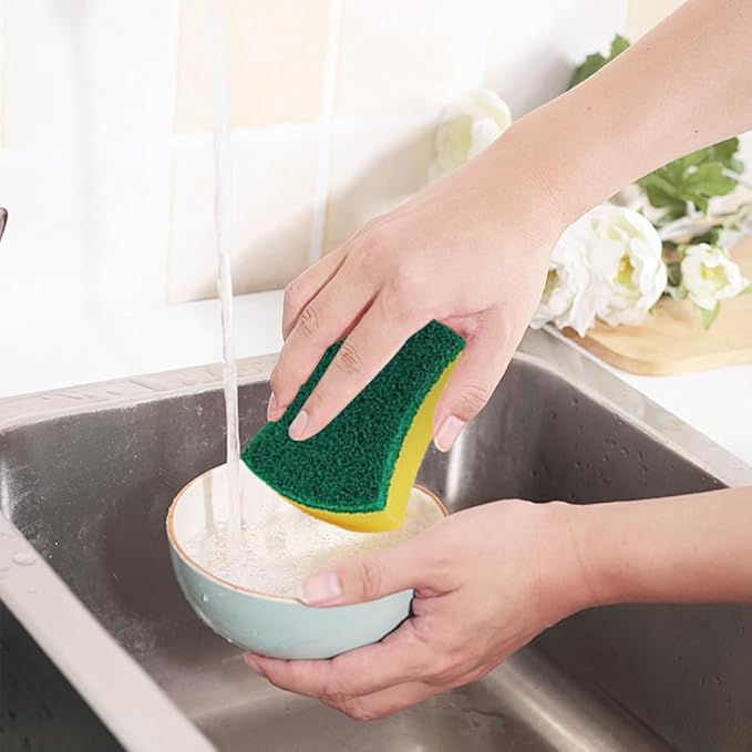 24 Pack Kitchen Cleaning Sponges Heavy Duty Scrub Sponges for Grease & Stains, High-Density Durable Dishwashing Scrubber Pads, Non-Scratch Sponge for Dishes/Countertops/Utensils