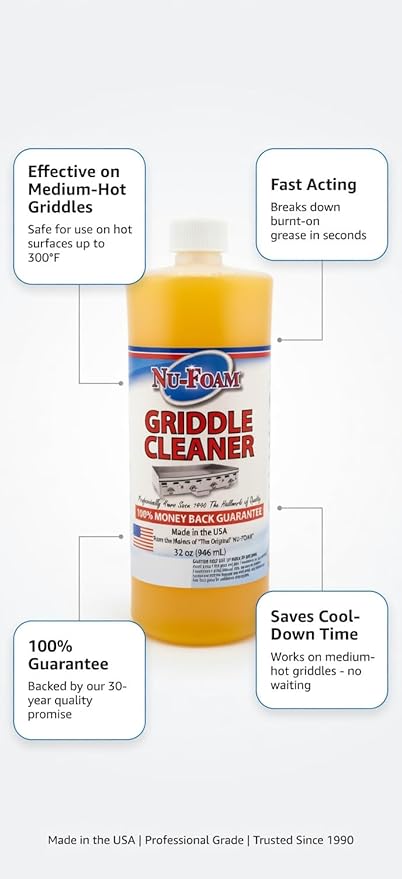 Nu-Foam Griddle Cleaner, Professional Flat Top Cleaning Liquid, 32 oz, for Commercial Griddles (6)