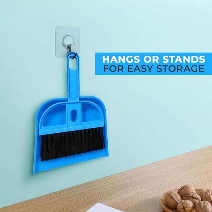 Mini Broom and Dustpan Set - Compact Cleaning Kit for Home, Car, Camping, Small Spaces, Pet Cleanup, and Travel - Durable Small Broom and Dustpan Set Mini - Sky Blue Broom