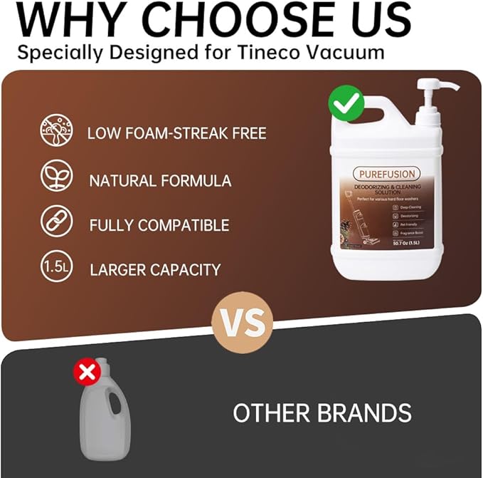 PUREFUSION Floor Cleaning Solution Compatible With Tineco iFLOOR FLOOR ONE Series Wet Dry Vacuum, Cedar Wood Scent Deodorizing Floor Cleaner Solution 50.7 FL OZ/1.5L