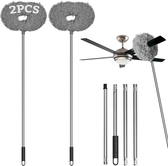 Eunice 2Pack Ceiling Fan Duster with Extension Pole, 13-49.7 Inches Adjustable and Removable Fan Cleaner Blade for High Ceiling, Window Door Furniture (Grey)