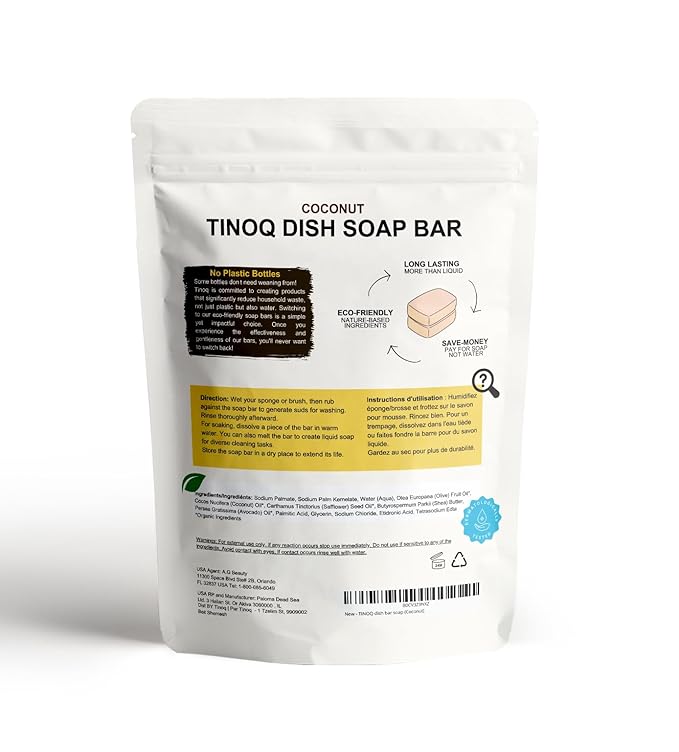 Solid Dish Soap Bar for Sensitive Skin – Organic Ingredients with Coconut, Hypoallergenic, Chemical-Free, Ultra-Concentrated Biodegradable Formula, Plant-Based & Zero Waste – 2 Bars